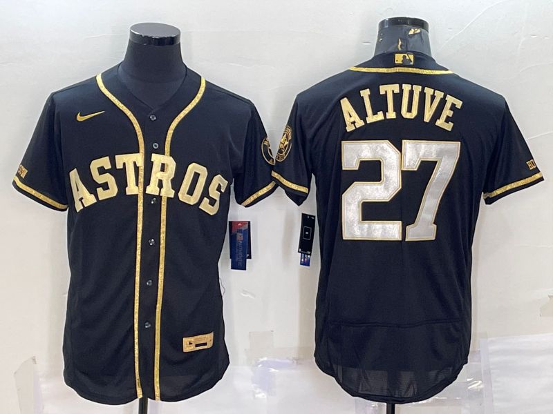 Men Houston Astros #27 Altuve Black Champion Gold Elite Nike 2022 MLB Jersey
